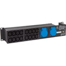 EMO C612S DISTRIBUTEUR SECTEUR entrée IEC 16A, 2x Schuko, 16x IEC 6A et 2x prises UK 13A, arr.