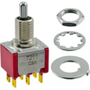 C&K 7211MDZBE TOGGLE SWITCH Recessed metal toggle, 2 pole, 3 position on/on/on, solder tabs