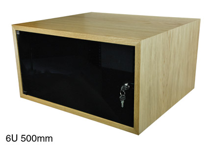 CANFORD ES4155008/O CAISSON RACK A POSER 8U, porte acrylique, prof.500mm, deux angles, chêne