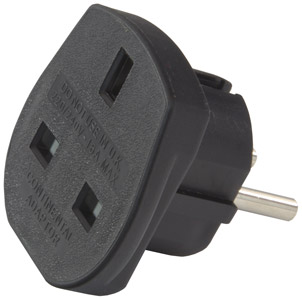 ADAPTATEUR SECTEUR UK 3 broches femelles vers Schuko male, 13A, 240V, noir