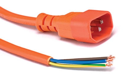 CORDON SECTEUR IEC mâle C14-non terminé, 3m, orange