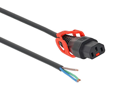 IEC-LOCK CORDON SECTEUR IEC-Lock+ femelle C13 - non terminé, 3m, noir