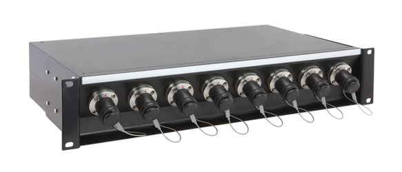 CANFORD BOITIER DE CONNEXION TERMINAISON SUR SITE incliné rack 2U 8 x fiche Lemo SMPTE FXW.3K, noir