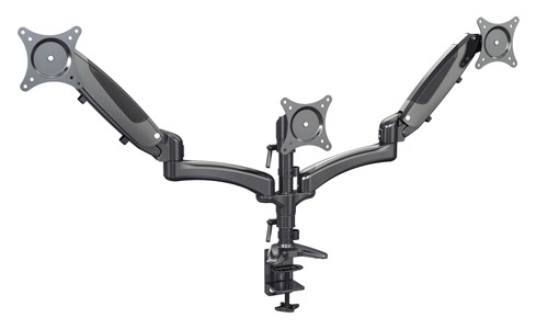 K&M 23878 SUPPORT ECRAN VIDEO pince étau, trois bras, VESA 75/100. charge 8kg par bras, noir