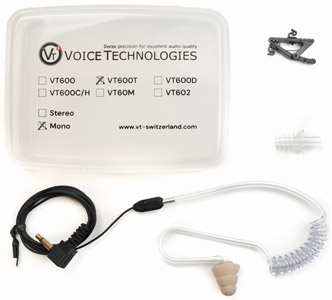 VOICE TECHNOLOGIES VT600T EARPHONE Coiled tube, mono 3.5mm jack, black