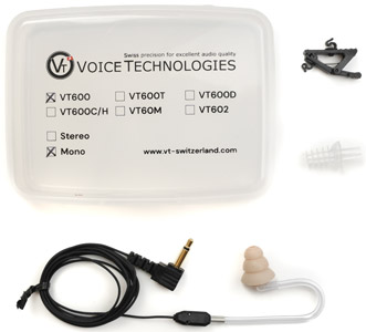 VOICE TECHNOLOGIES VT600 EARPHONE Straight cable, mono 3.5mm jack, black