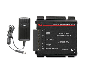 RDL FP-PA18 AMPLIFICATEUR DE PUISSANCE mono, 18W/8, entrée sortie borne, adaptateur secteur CA