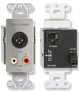 RDL DS-TPR3A AUDIO RECEIVER Active three-pair, 3-pin XLR/RCA mic/line out, Format-A, stainless steel