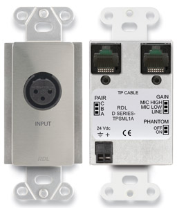RDL DS-TPSML1A AUDIO SENDER Active single-pair, 3-pin XLR mic/line in, Format-A, stainless steel