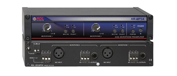RDL HR-MP2A PREAMPLI MICRO double entrée, symétrique, stéréo, sortie mono, fantôme 24/48V, filtres