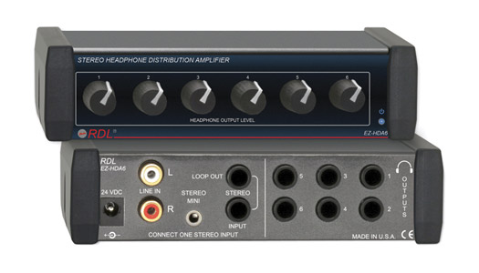 RDL EZ-HDA6 AMPLI DISTRIBUTION CASQUE stéréo, 6, sorties 6,35mm panneau arrière, adapt.secteur