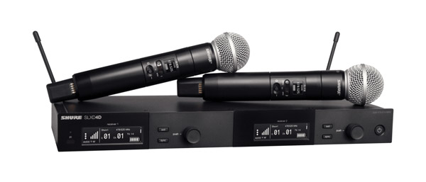 SHURE SLXD24D/SM58 SYSTEME SANS FIL double, 2x émett.à main TX SM58, double RX fixe, 606-650Mhz (59)