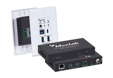 MUXLAB 500535 USB EXTENDER KIT Wallplate, 4-port, USB-C 3.2, 100m reach