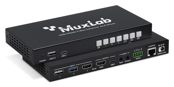 MUXLAB 500882 HDMI/USB VIDEO SELECTOR With mixing, 1080p, 4K/60, USB 3.0