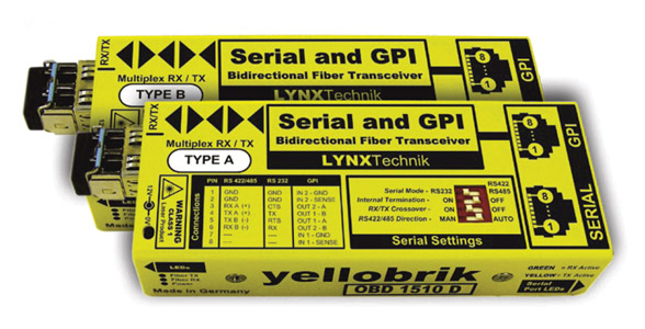 LYNX YELLOBRIK OBD 1510 D EMETT./RECEPT FO RS232/422/485/2xGPI, Bi-Dir, 1x SM LC, 10km, la paire