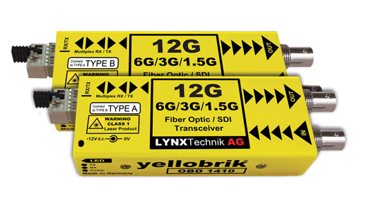 LYNX YELLOBRIK OBD 1410 EMET./RECEPTEUR FIBRE 12G-4K UHD/6G/3G/HD-SDI, Bi-Dir, 1x SM LC, 10km, paire