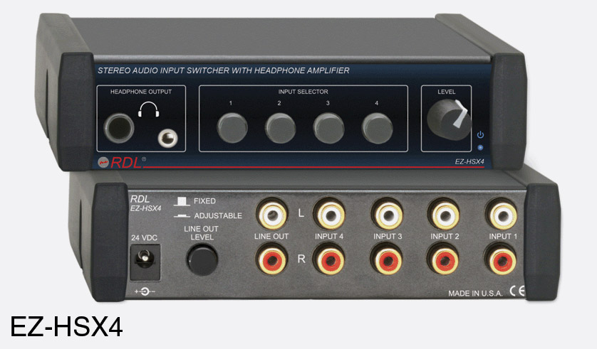RDL EZ-HSX4 SELECTEUR D'ENTREE audio, stéréo, 4x1, + ampli casque, entrée/ sortie RCA, adapt.secteur