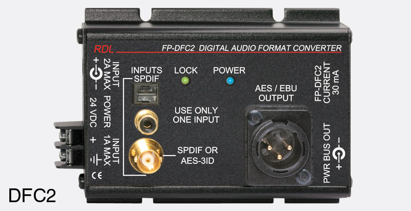 RDL FP-DFC2 CONVERTISSEUaudio num, SPDIF/AES-3ID vers AES/EBU, entrée  Toslink/RCA/BNC, sortie XLR