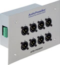 AUDIOPRESSBOX APB-P008 IW-EX EXTENS.SPLITTER à encast.au mur, 2x entr.ligne, 8x sort.micro, argent