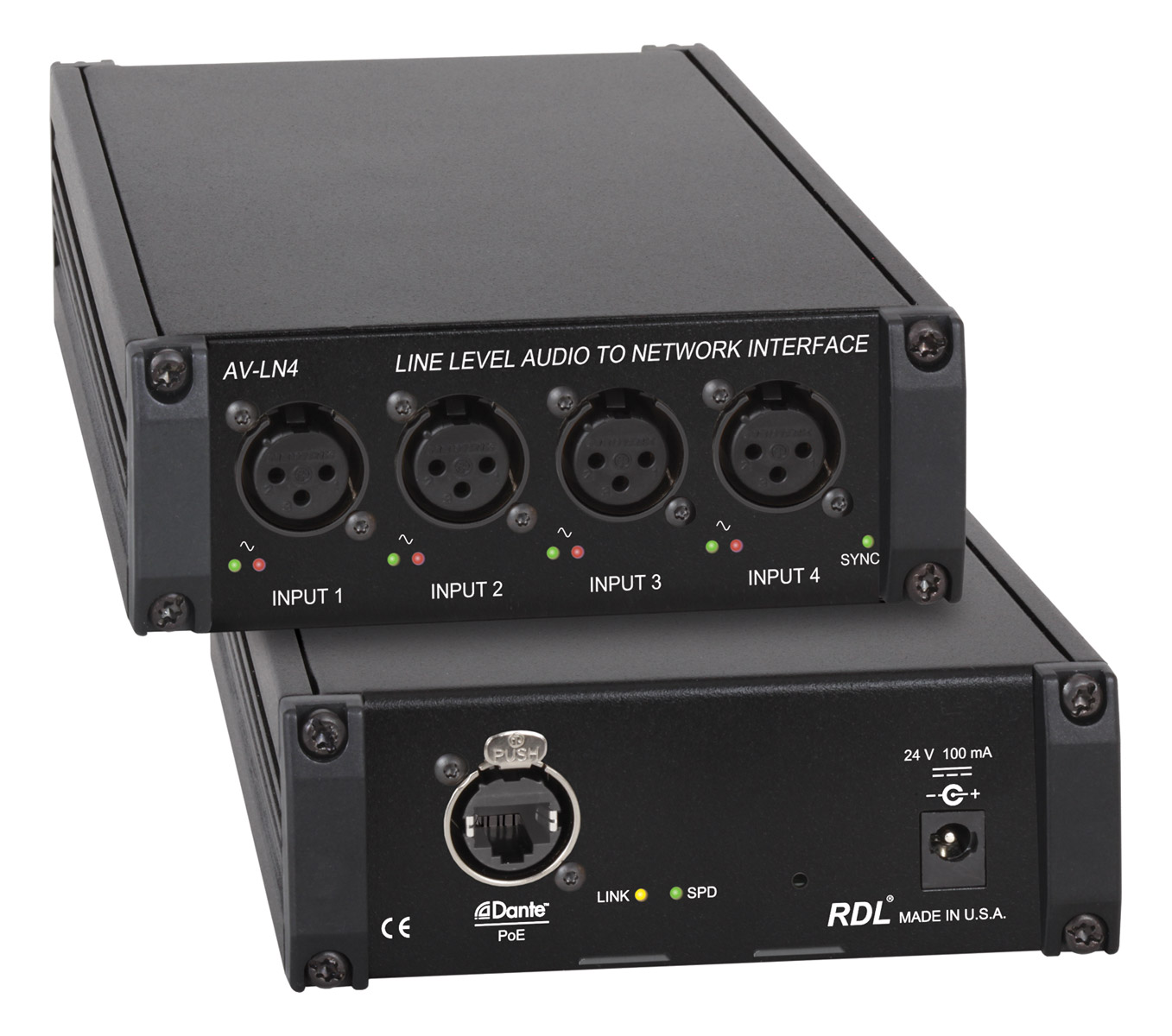 RDL AVLN4 INTERFACE DANTE entrée, 4x XLR niveau ligne XLR, sortie
